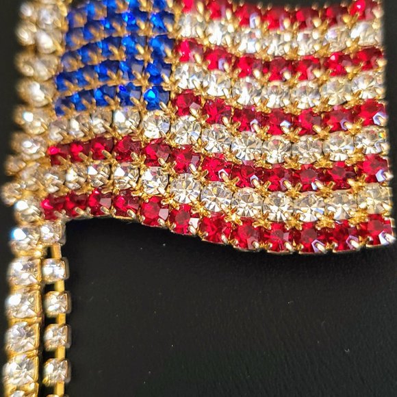 Vintage Red, White & Blue Rhinestone Flag Pin Brooch - Picture 5 of 6